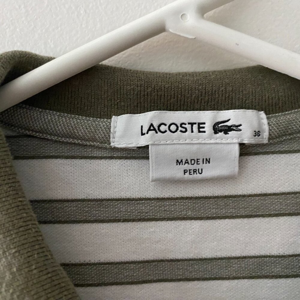 Vintage Lacoste‎ Fitted Polo White & Gray/ Green Stripes Size S (36) - Picture 4 of 5